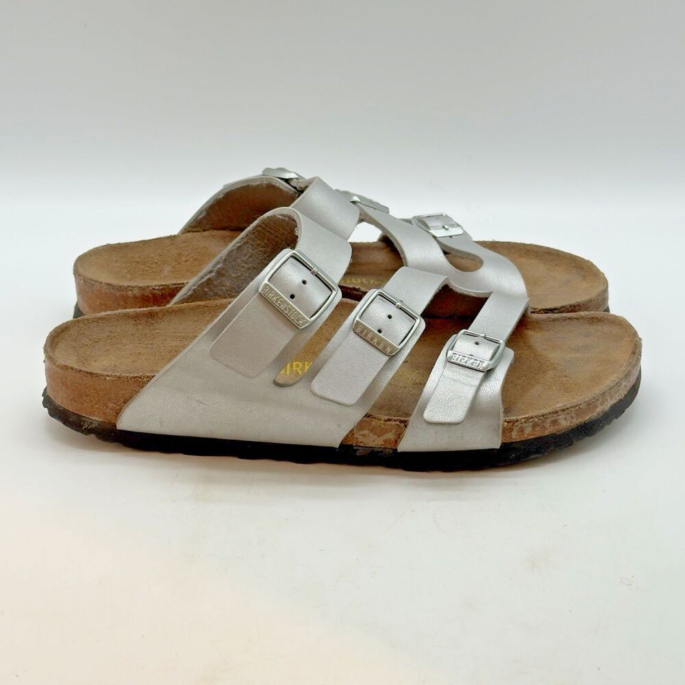 Birkenstock Florida Sandals EU 40 W 9 - M 7 Metallic Silver Triple Strap Slides